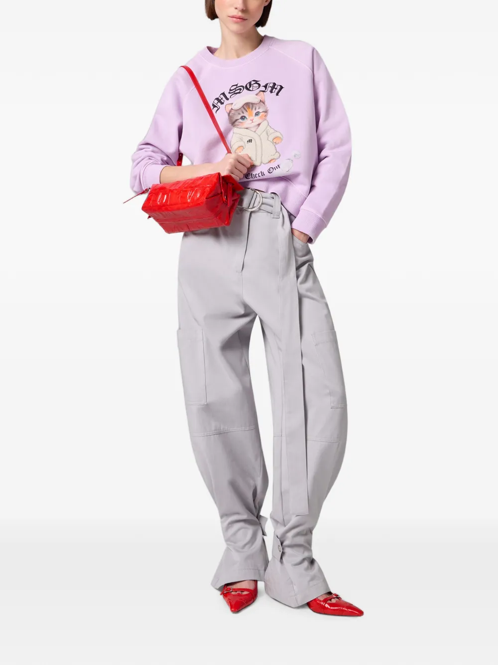 MSGM Trui met raglan mouwen en kattenprint Paars