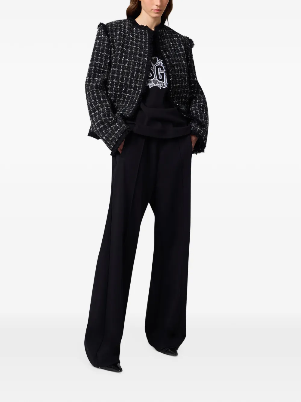 MSGM T-shirt met geborduurd logo en kanten detail Zwart