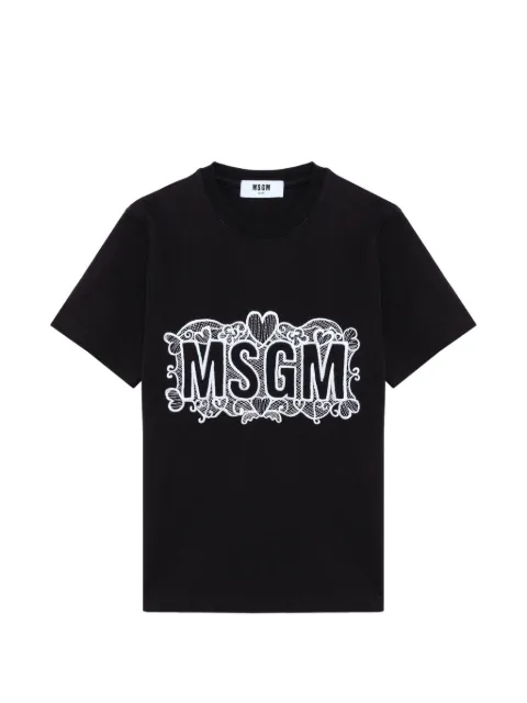 MSGM logo-embroidered lace-detail T-shirt
