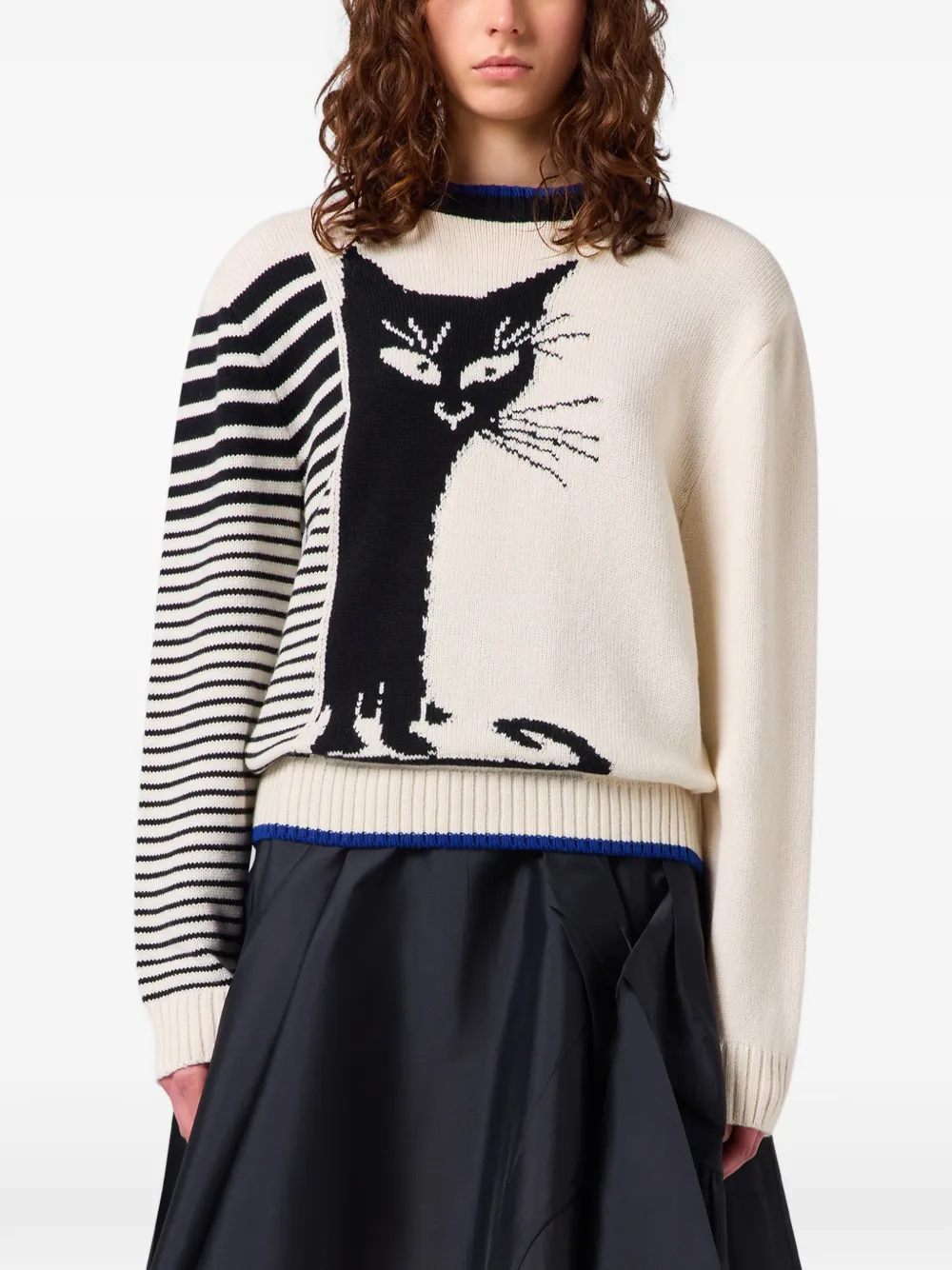 MSGM Trui met gestreepte mouwen en kat-intarsia Beige