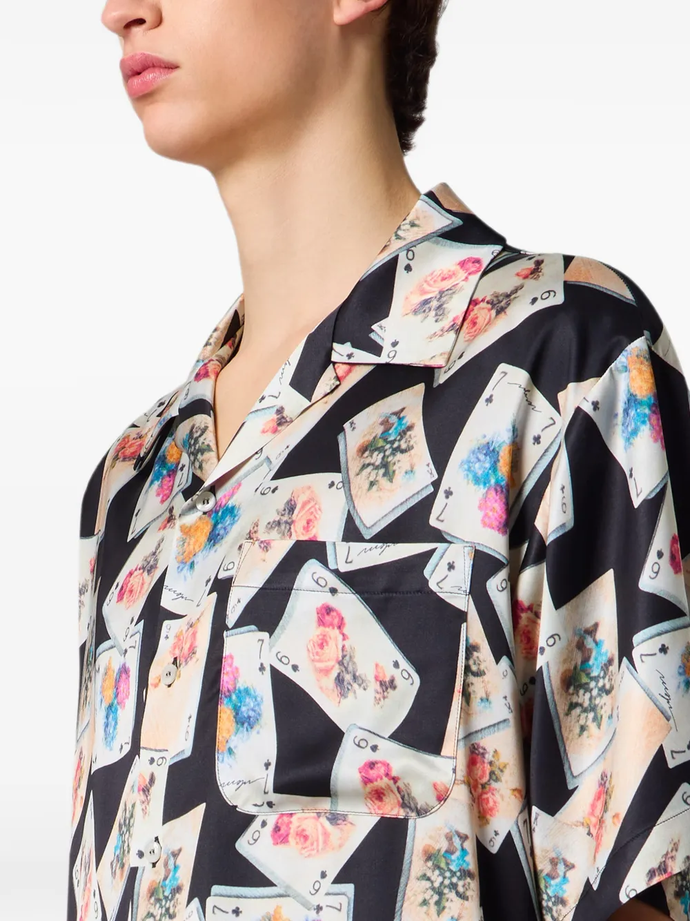 MSGM Overhemd met speelkaart-print en open kraag Zwart