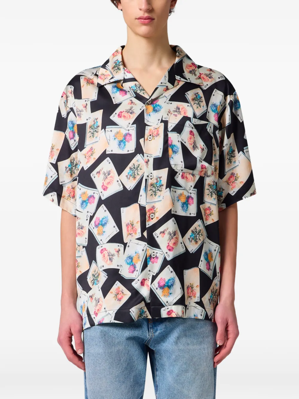 MSGM Overhemd met speelkaart-print en open kraag Zwart