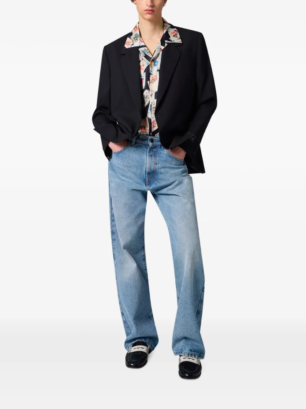 MSGM Overhemd met speelkaart-print en open kraag Zwart