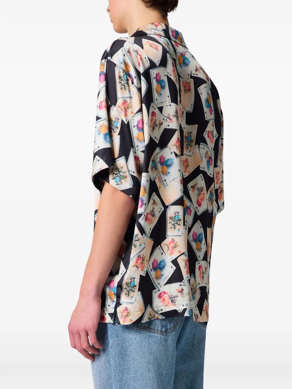 MSGM Overhemd met speelkaart-print en open kraag Zwart