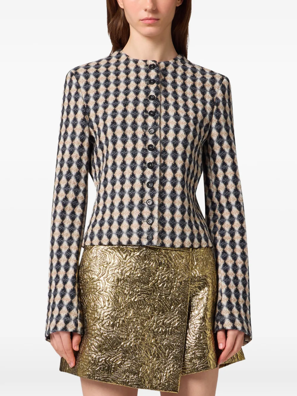 MSGM diamond-pattern button-up jacket Beige