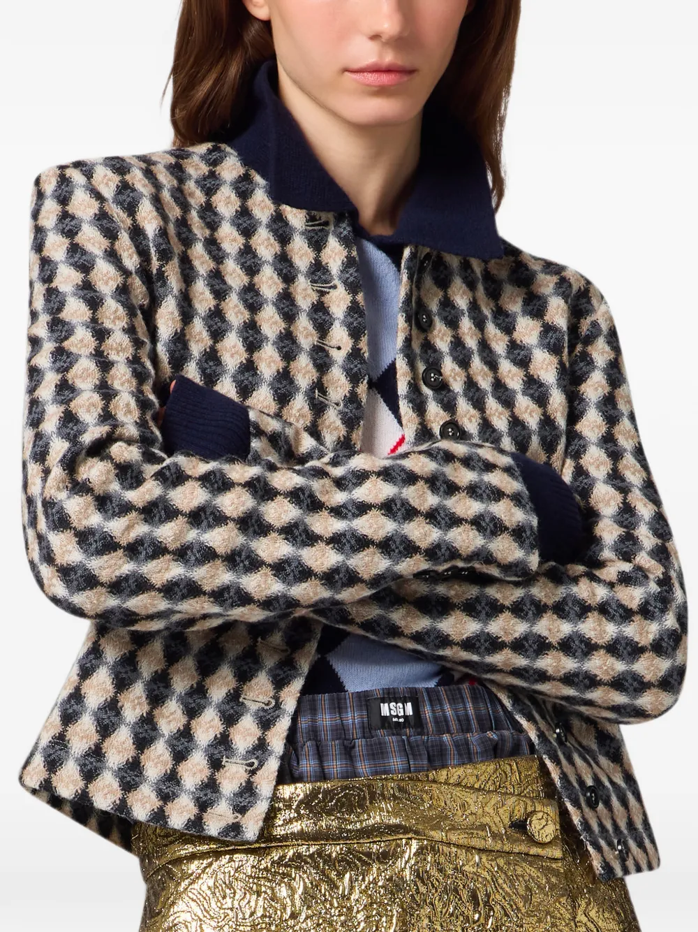 MSGM diamond-pattern button-up jacket Beige