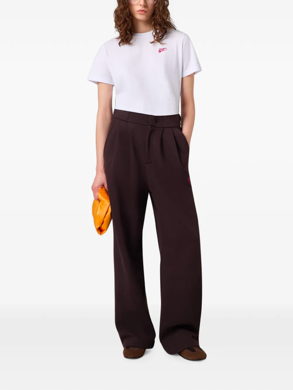 MSGM Straight plooibroek met geborduurd logo Bruin