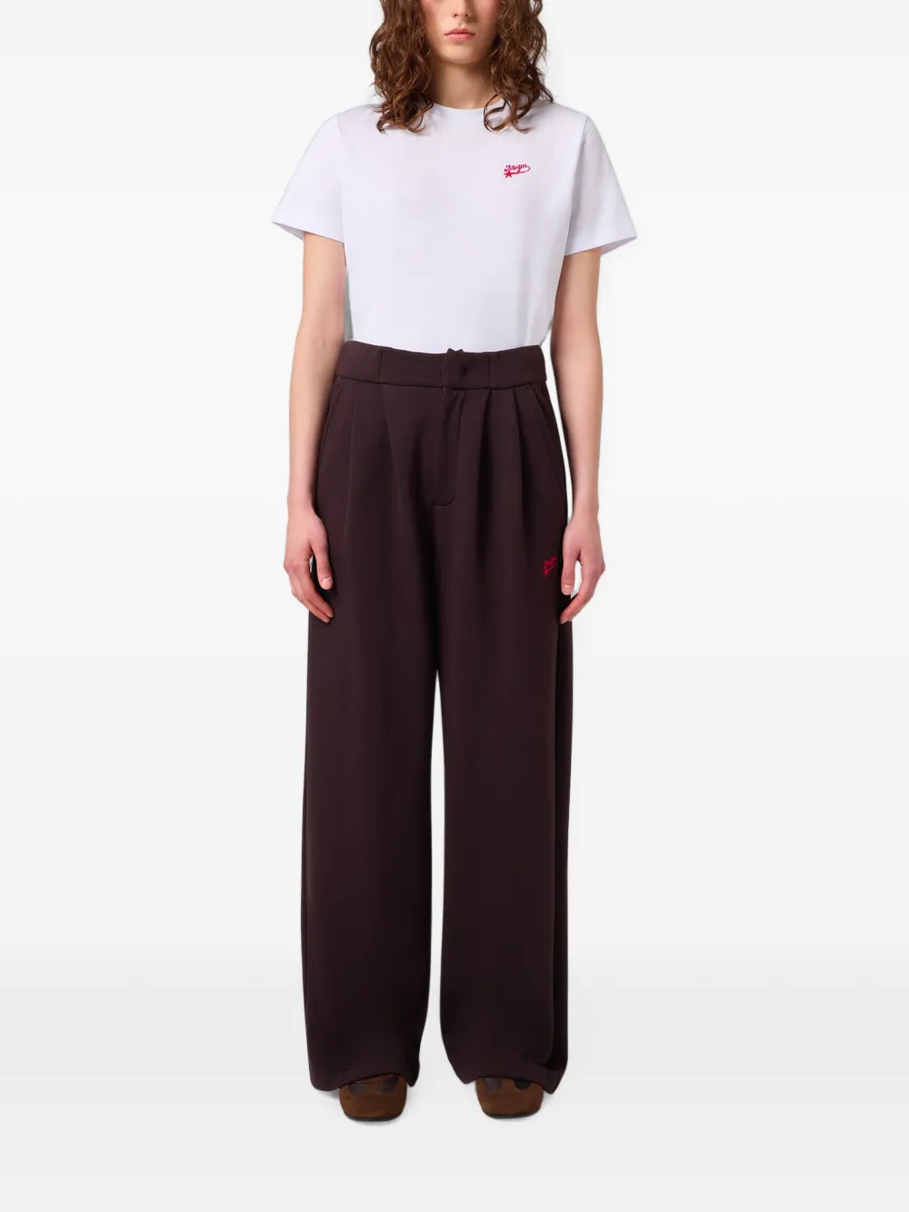 MSGM Straight plooibroek met geborduurd logo Bruin
