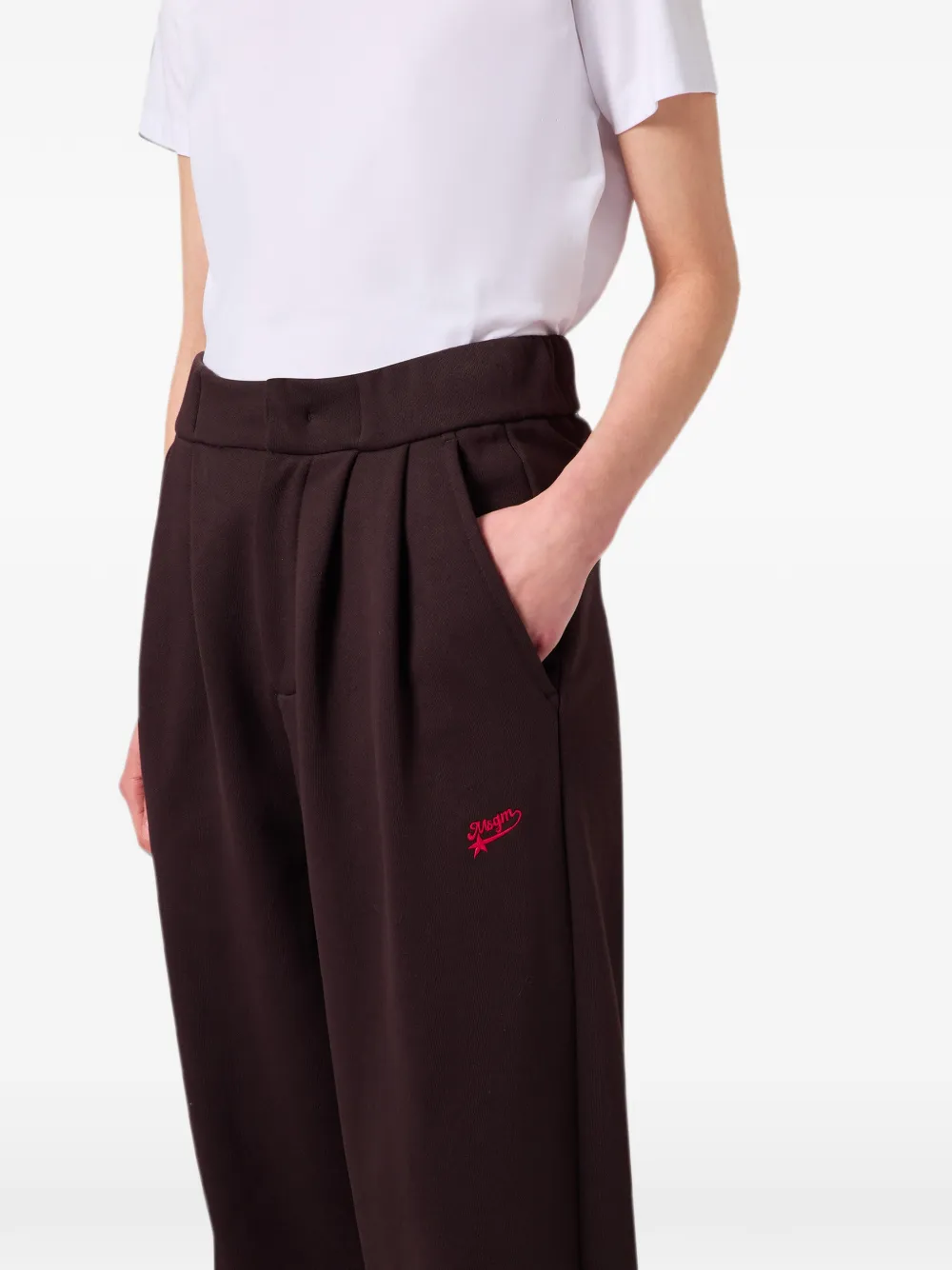 MSGM Straight plooibroek met geborduurd logo Bruin