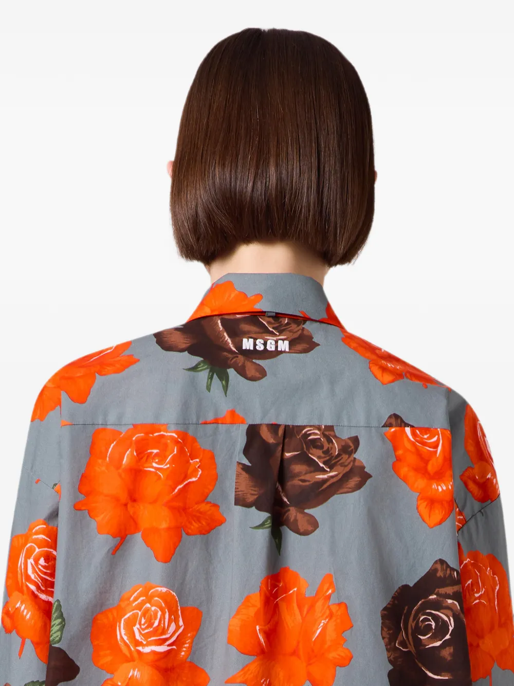 MSGM Blouse met bloemenprint en gestrikte hals Grijs