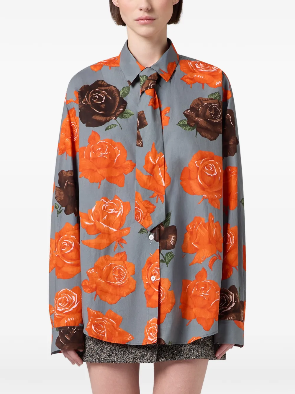 MSGM Blouse met bloemenprint en gestrikte hals Grijs