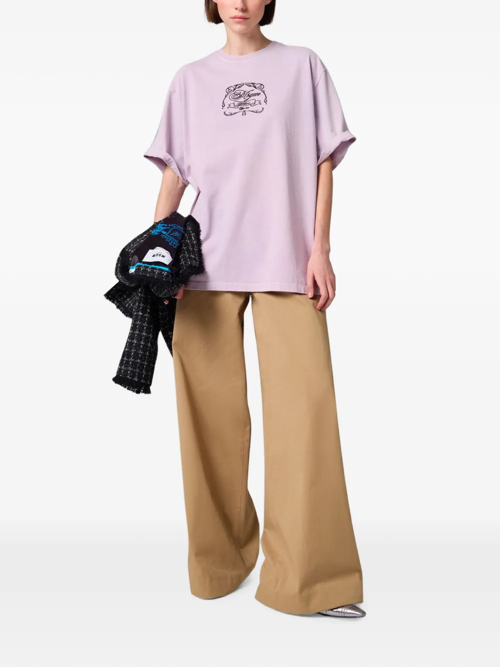 MSGM Oversized T-shirt met geborduurd logo Paars