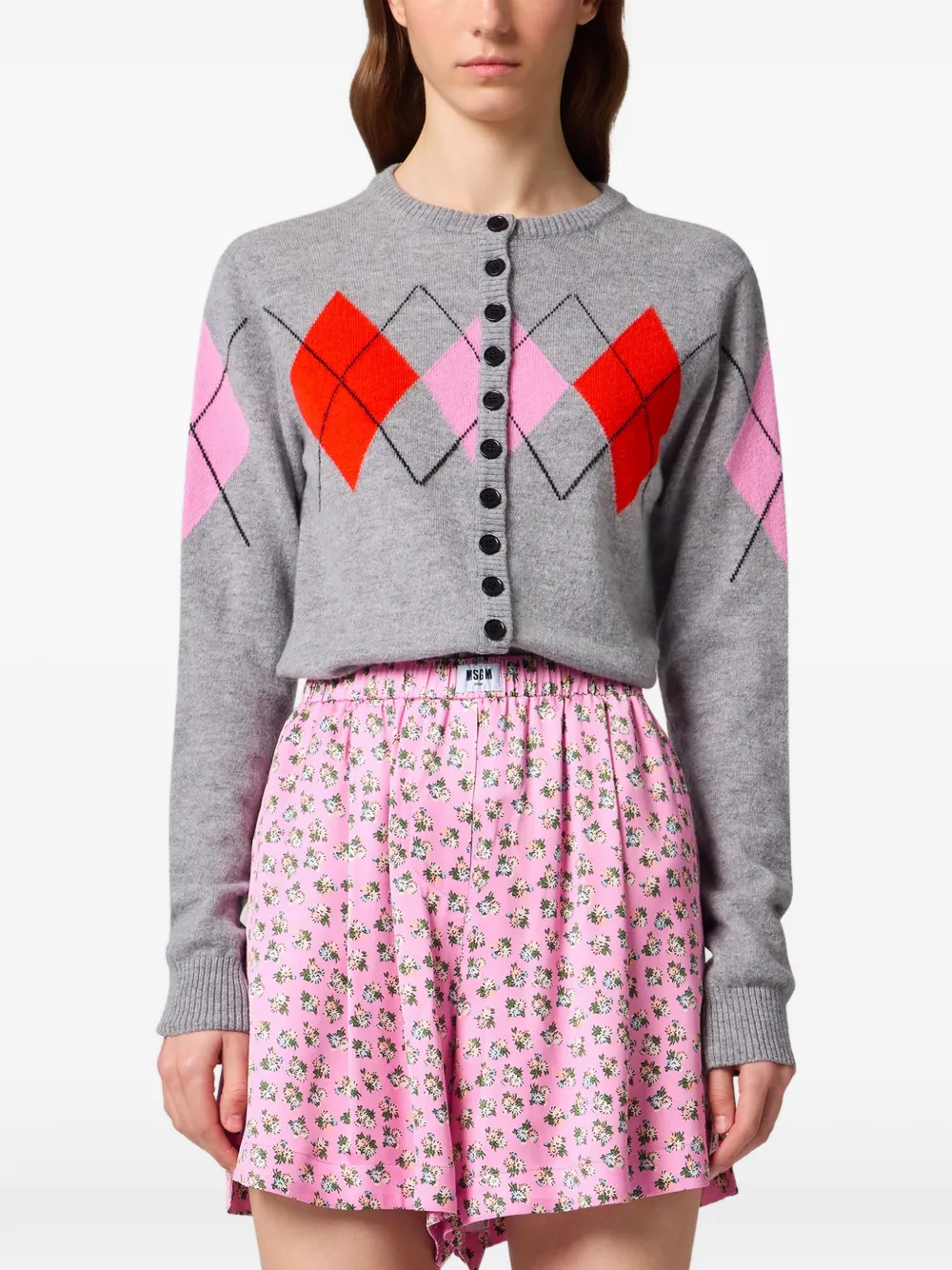 MSGM Vest met argyle-patroon en knopen Grijs