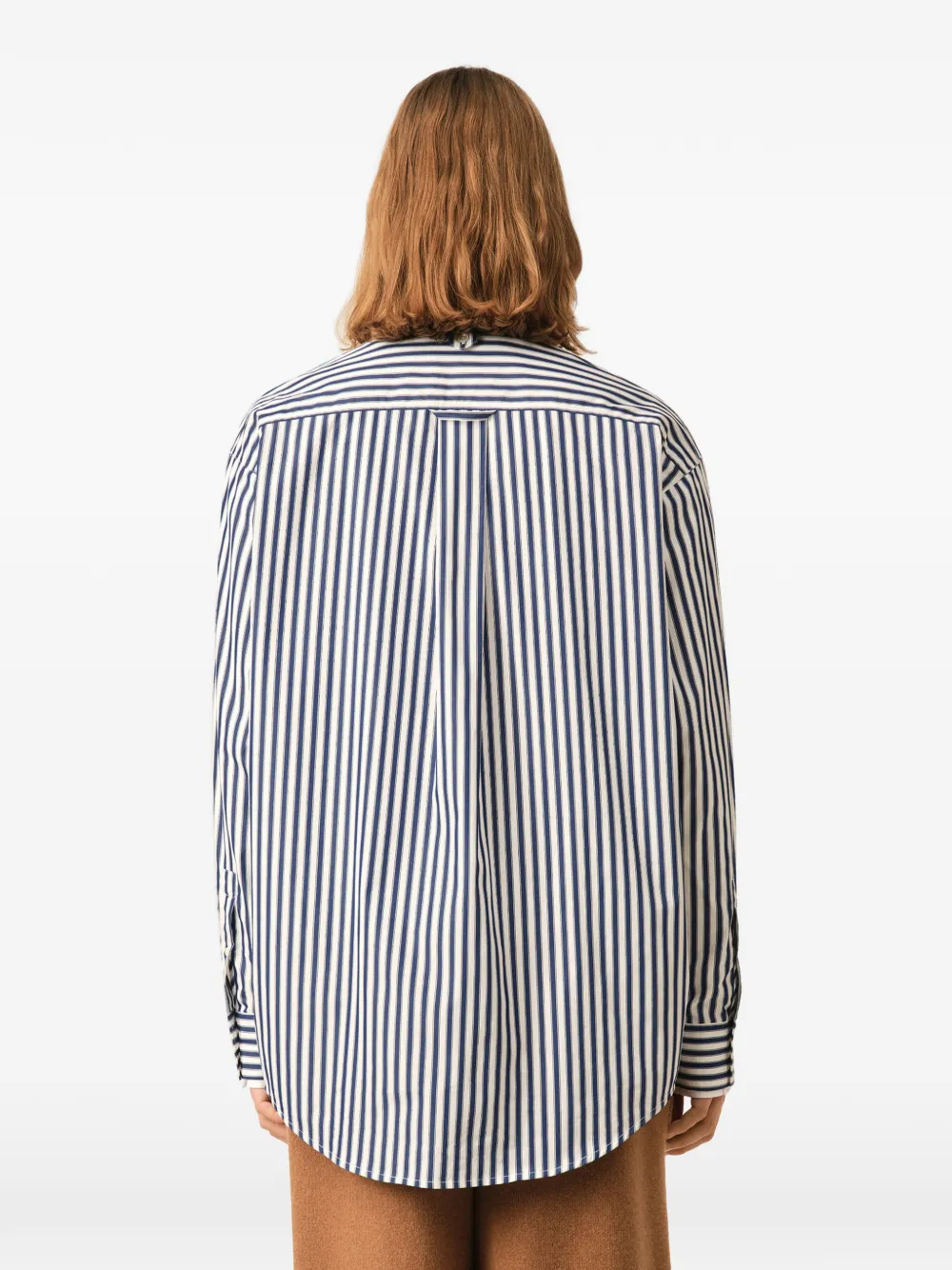 AMI Paris Gestreept katoenen shirt met afneembare kraag Blauw
