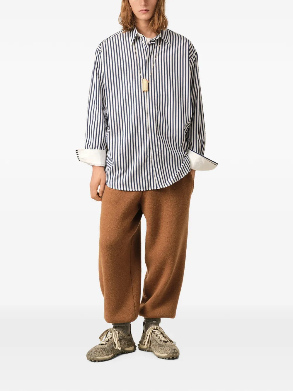 AMI Paris Gestreept katoenen shirt met afneembare kraag Blauw