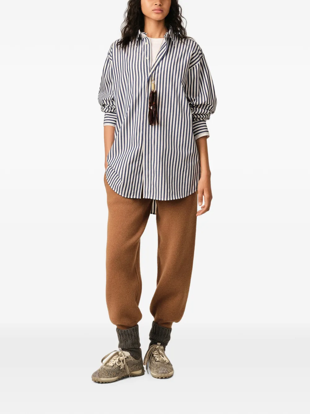 AMI Paris Gestreept katoenen shirt met afneembare kraag Blauw