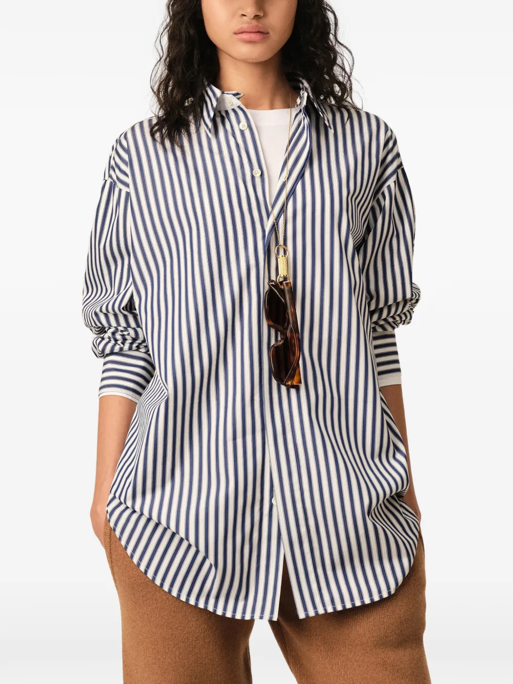 AMI Paris Gestreept katoenen shirt met afneembare kraag Blauw