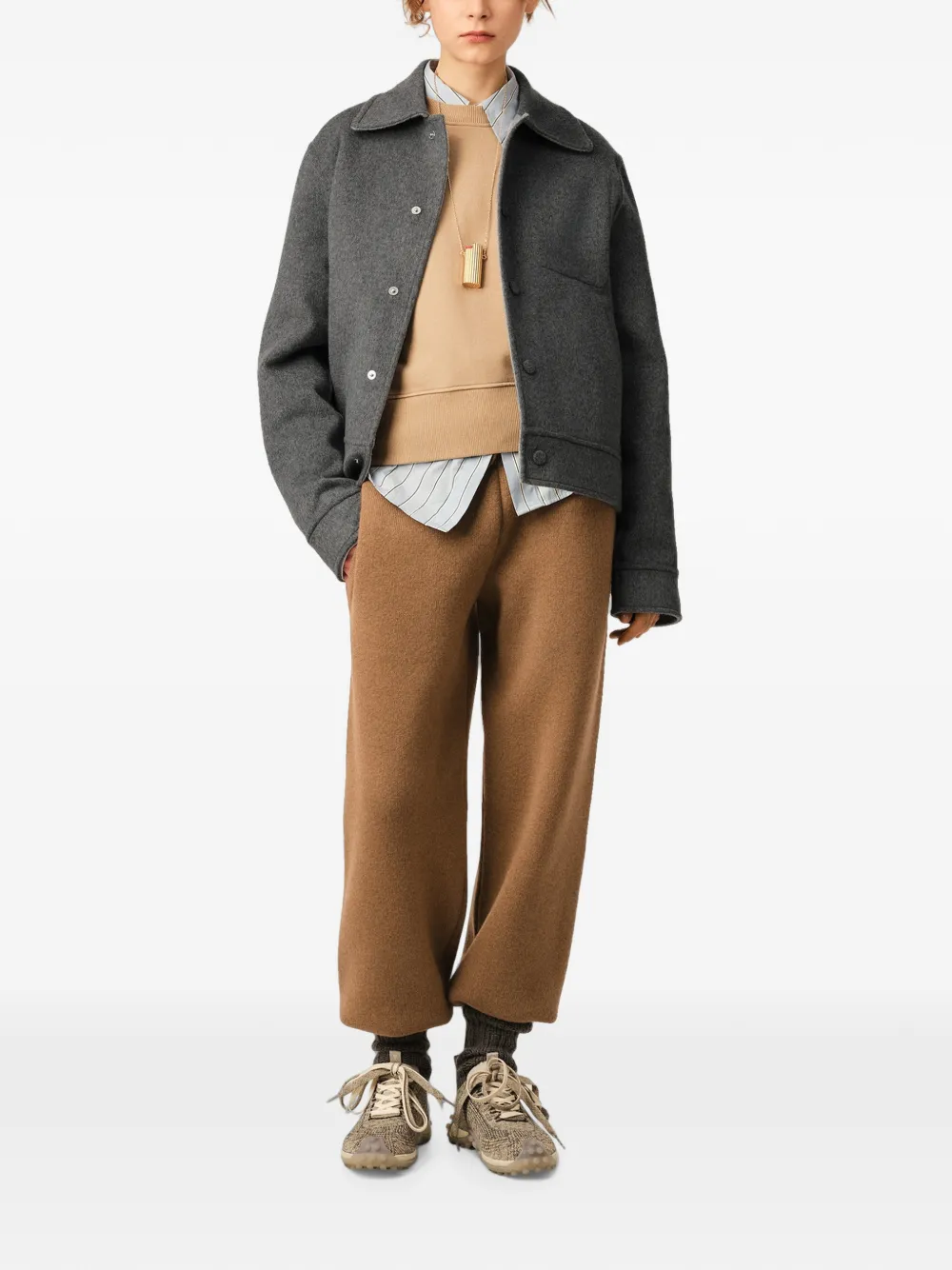 AMI Paris Button-down wollen en kasjmier jack Grijs