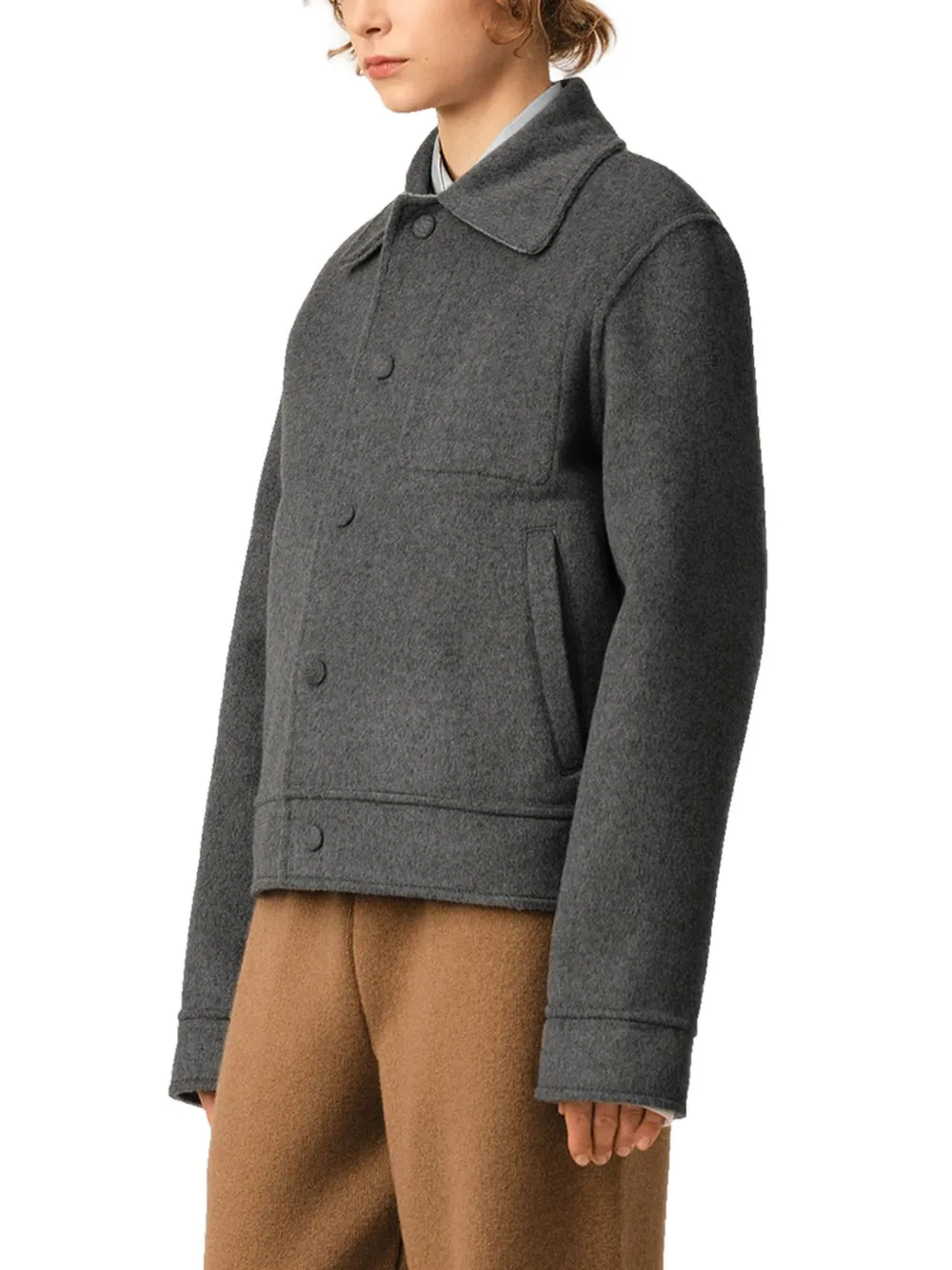 AMI Paris Button-down wollen en kasjmier jack Grijs