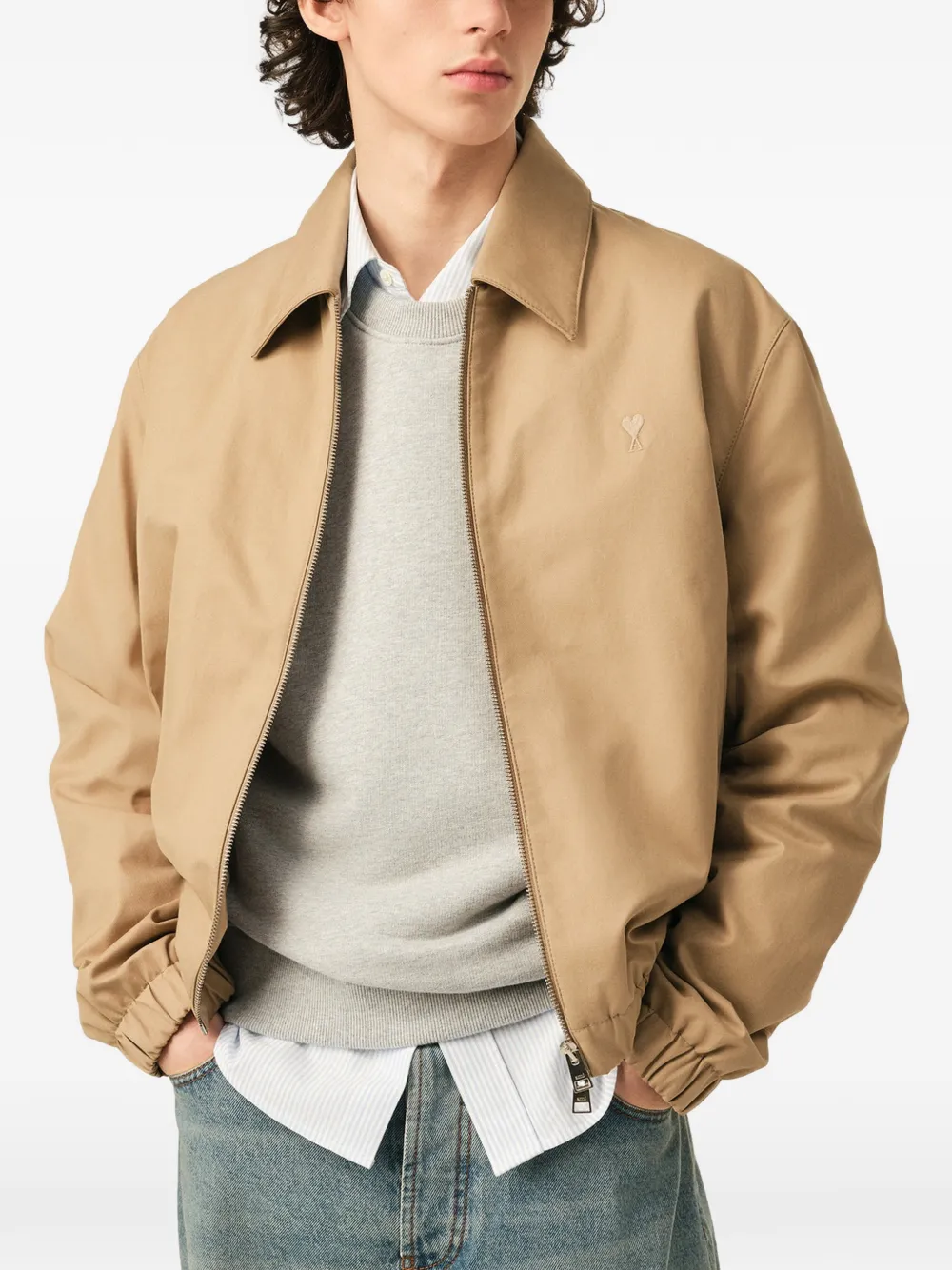 AMI Paris Katoenen gewatteerde jas met Ami de Coeur Beige
