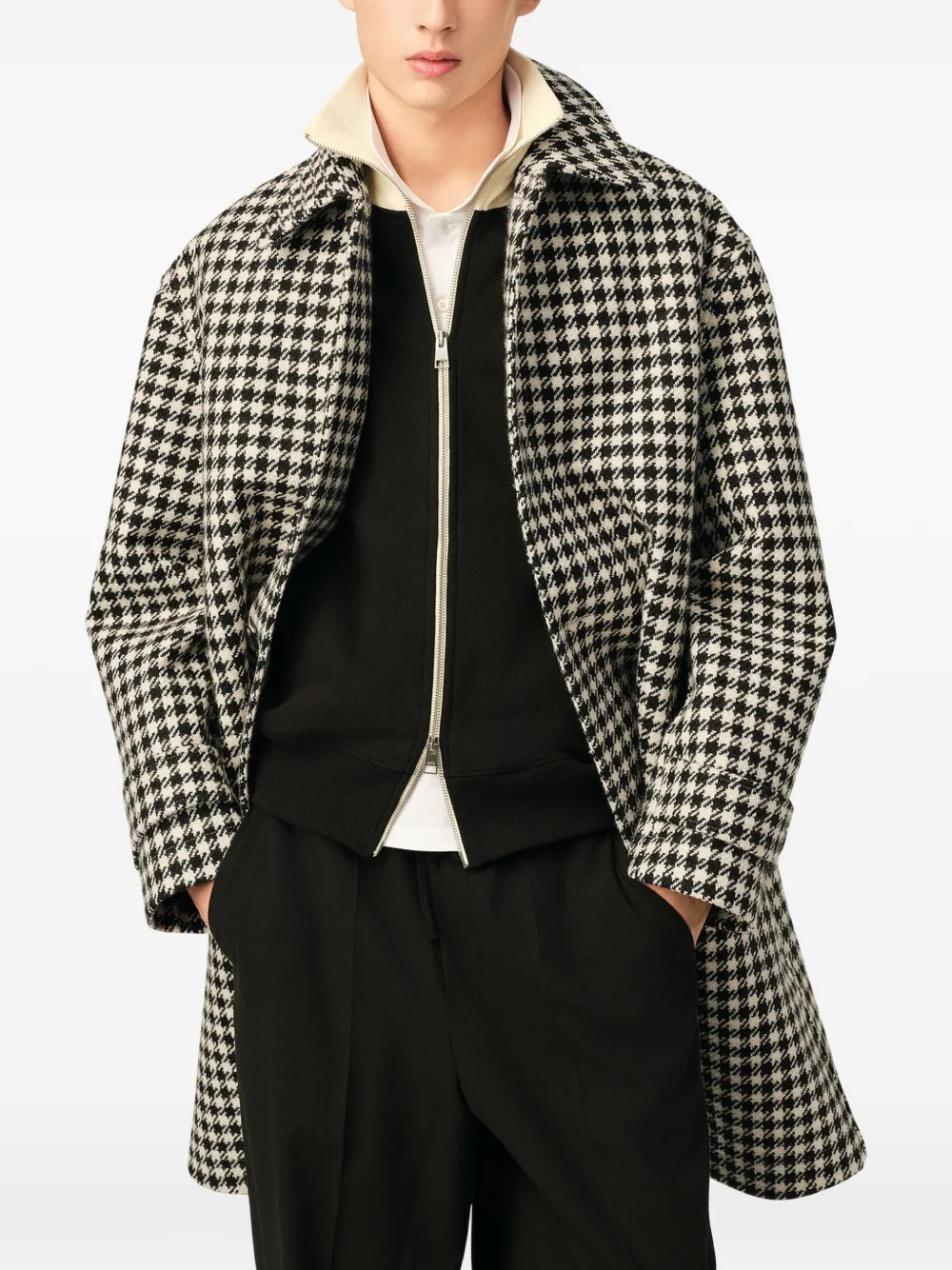 AMI Paris Wollen jas met pied-de-poule print Zwart