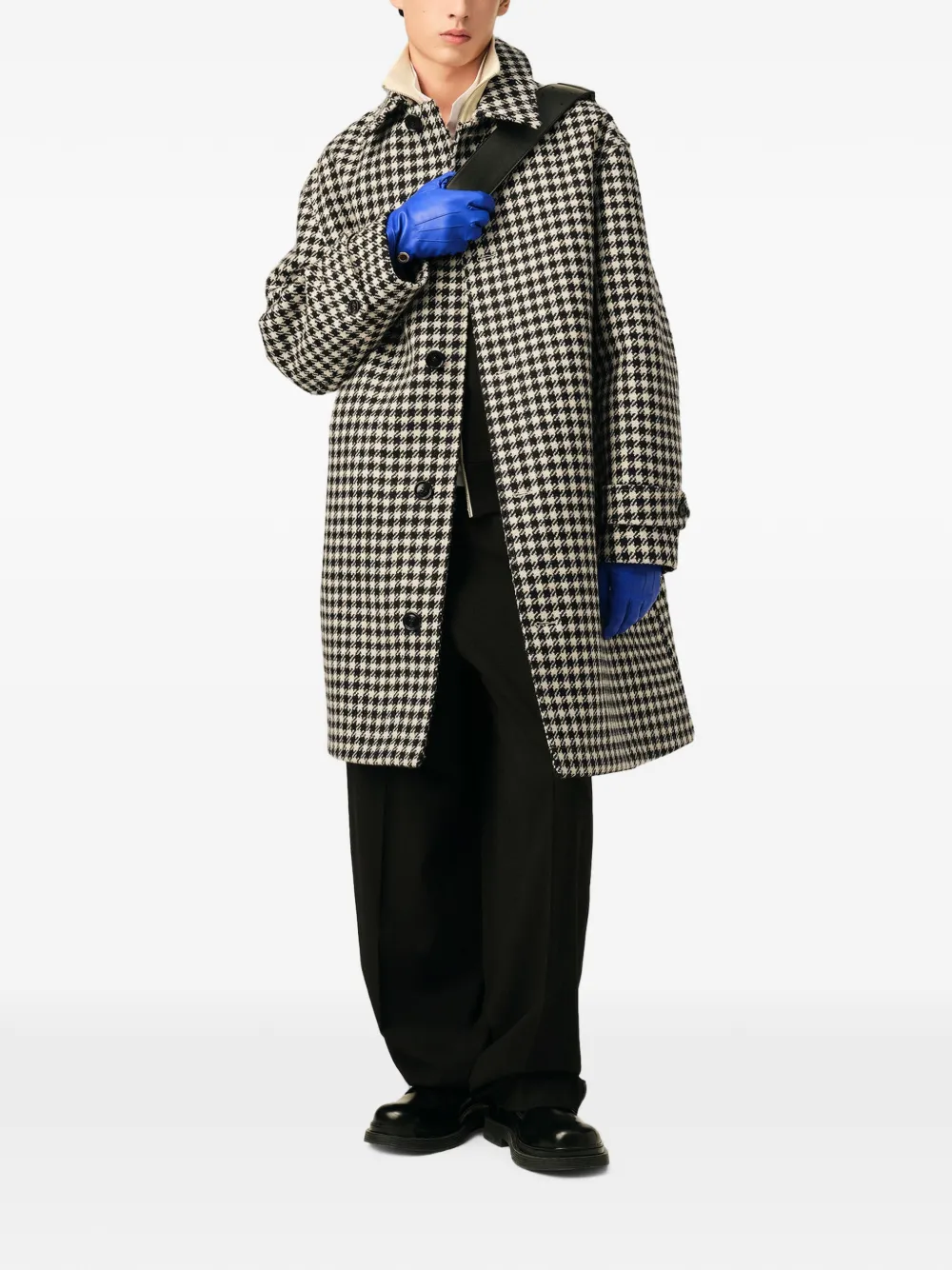 AMI Paris Wollen jas met pied-de-poule print Zwart