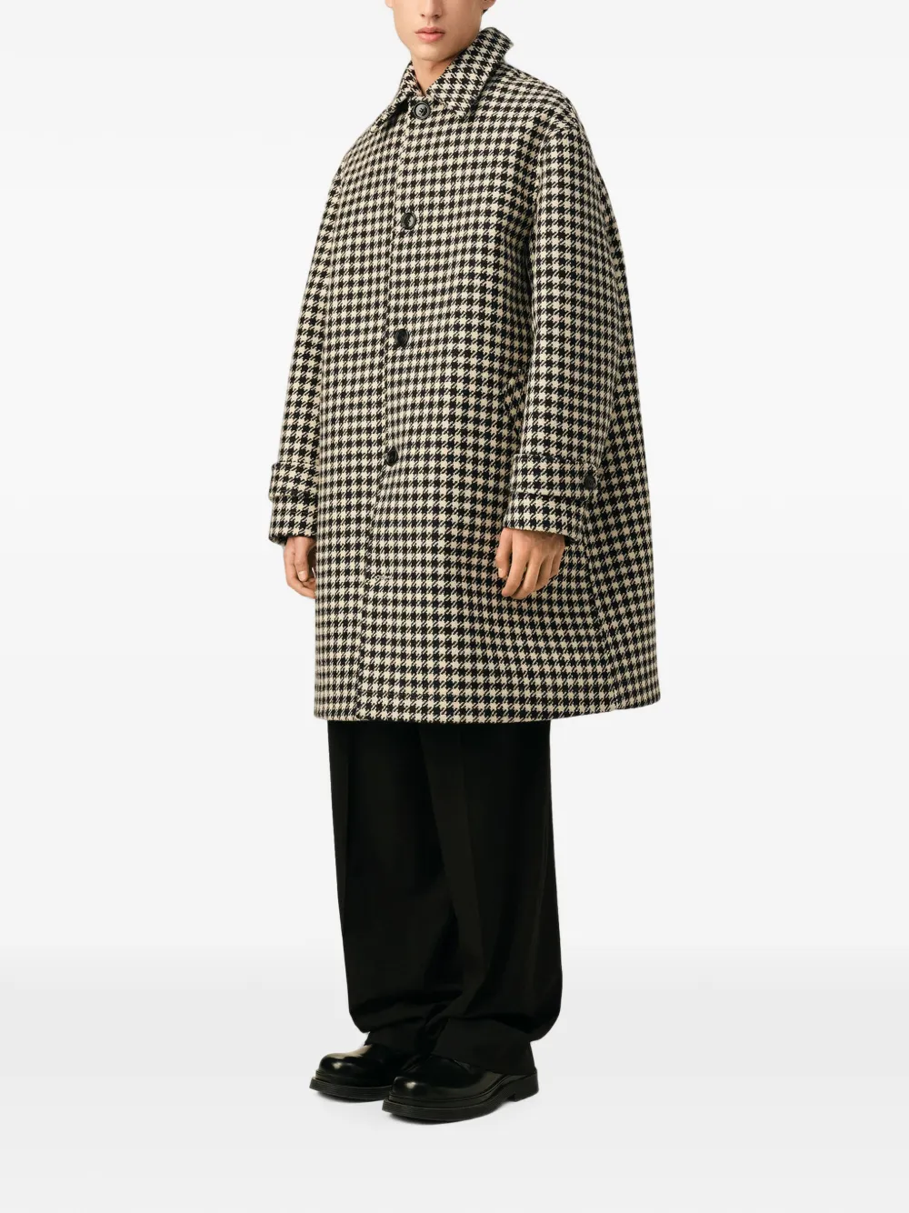 AMI Paris Wollen jas met pied-de-poule print Zwart