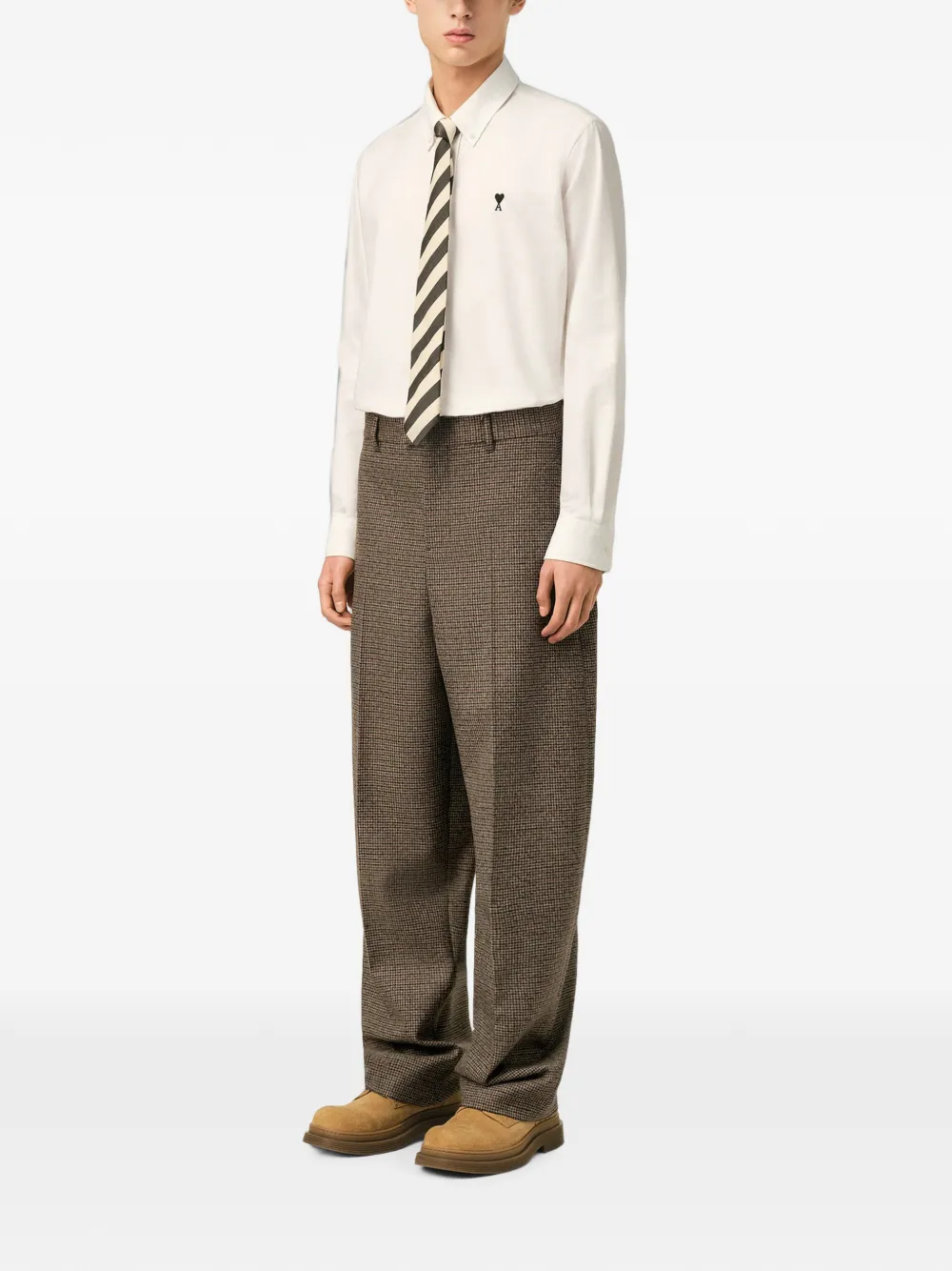 AMI Paris Wollen broek met pied-de-poule print Bruin