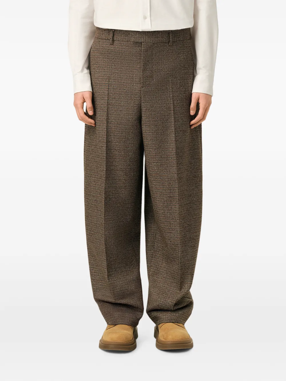AMI Paris Wollen broek met pied-de-poule print Bruin