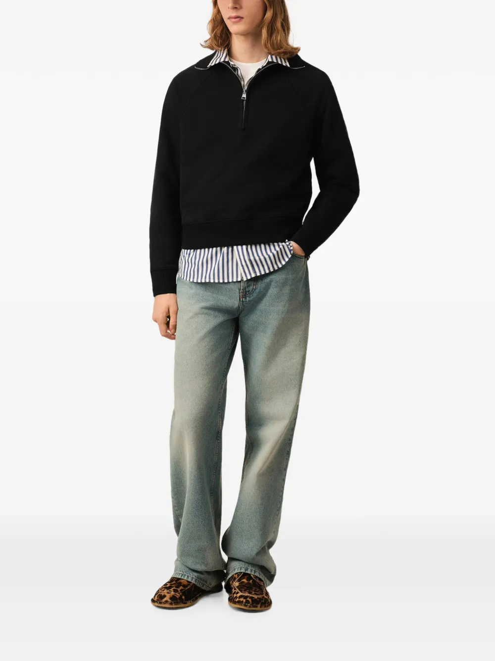 AMI Paris Katoenen sweater met rits en Ami de Coeur-reliëf Zwart