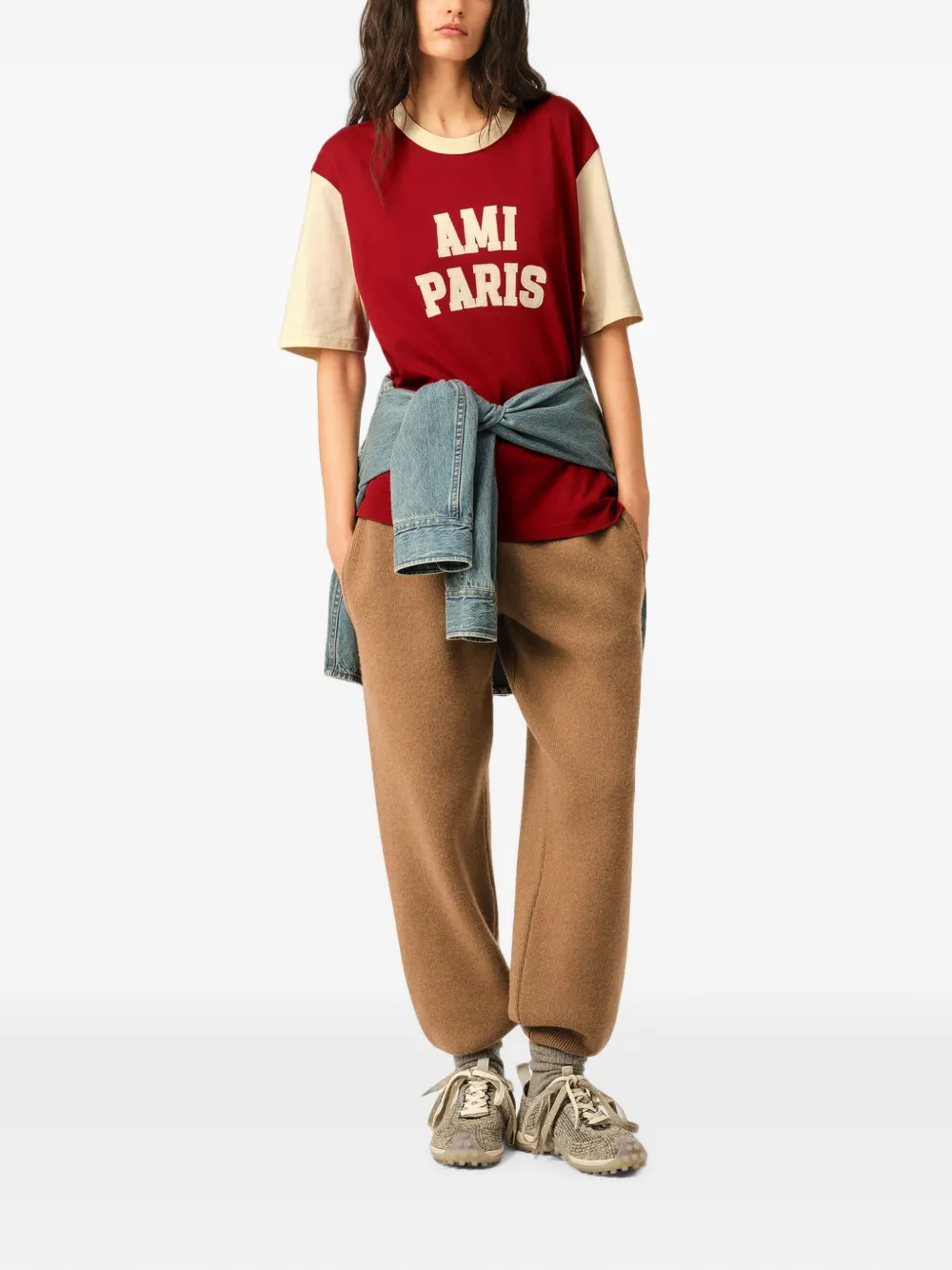 AMI Paris T-shirt met colourblocking Rood