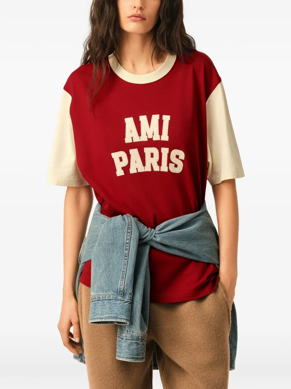 AMI Paris T-shirt met colourblocking Rood
