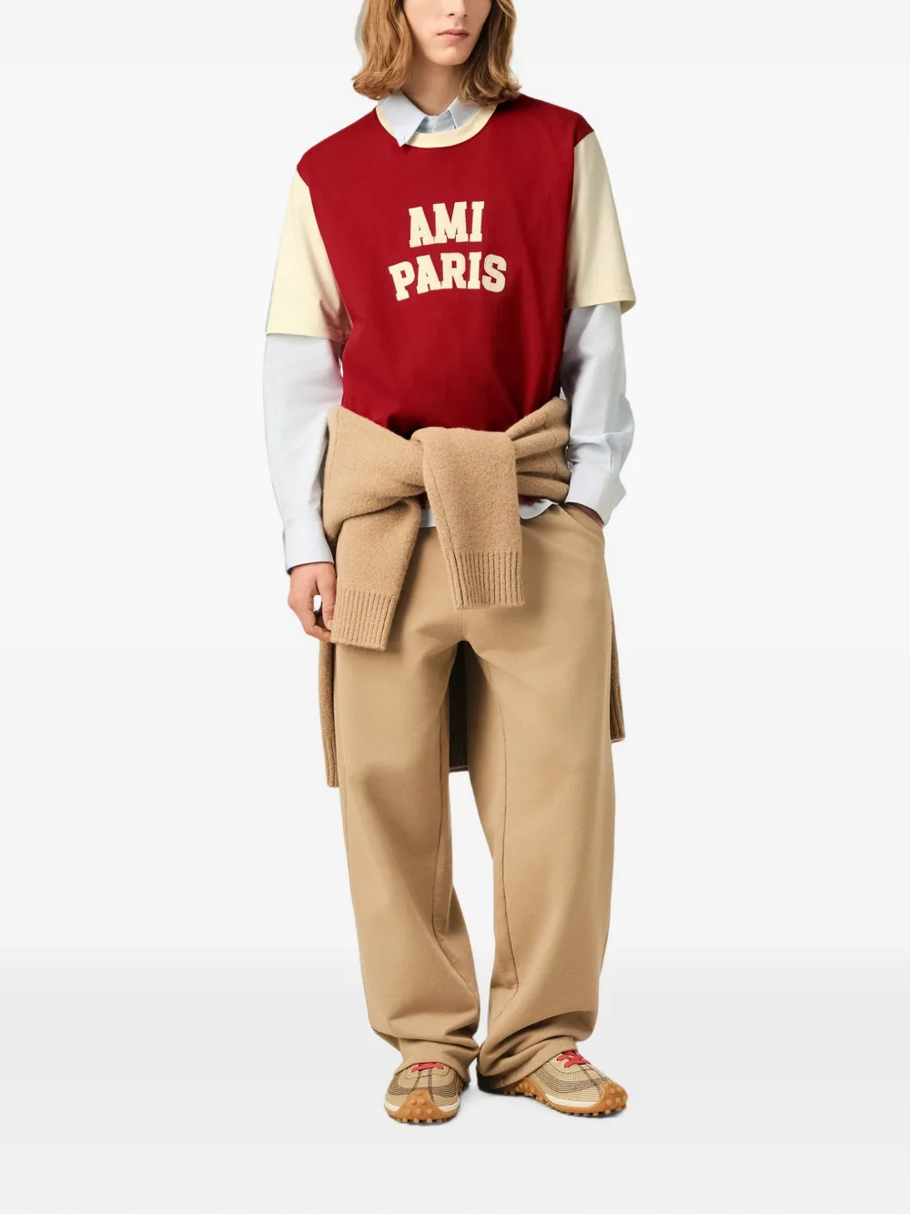 AMI Paris T-shirt met colourblocking Rood