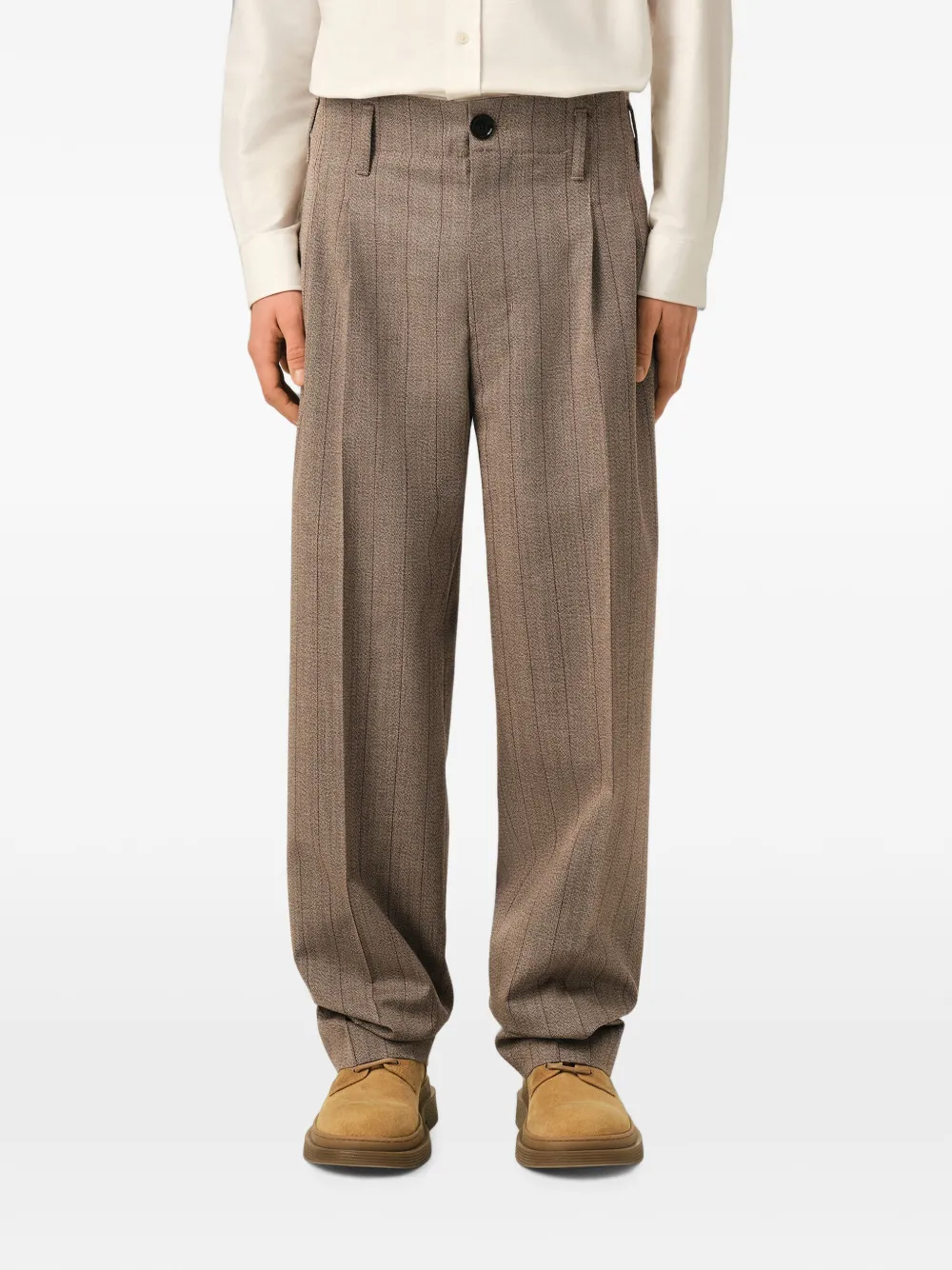 AMI Paris Gestreepte wollen broek met twee plooien Bruin