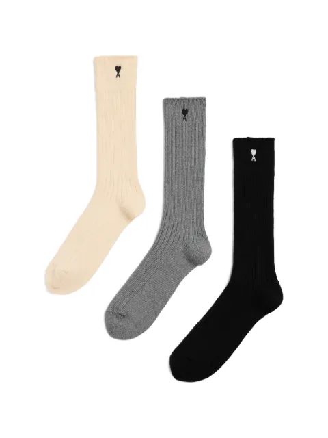 AMI Paris cotton three-pack socks with Ami de Coeur