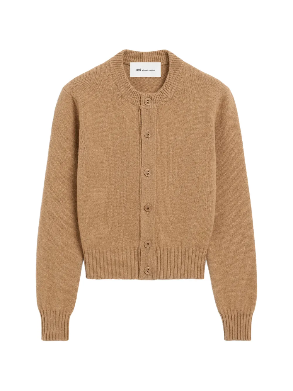 AMI Paris Kasjmier vest met Ami de Coeur en ronde hals Beige