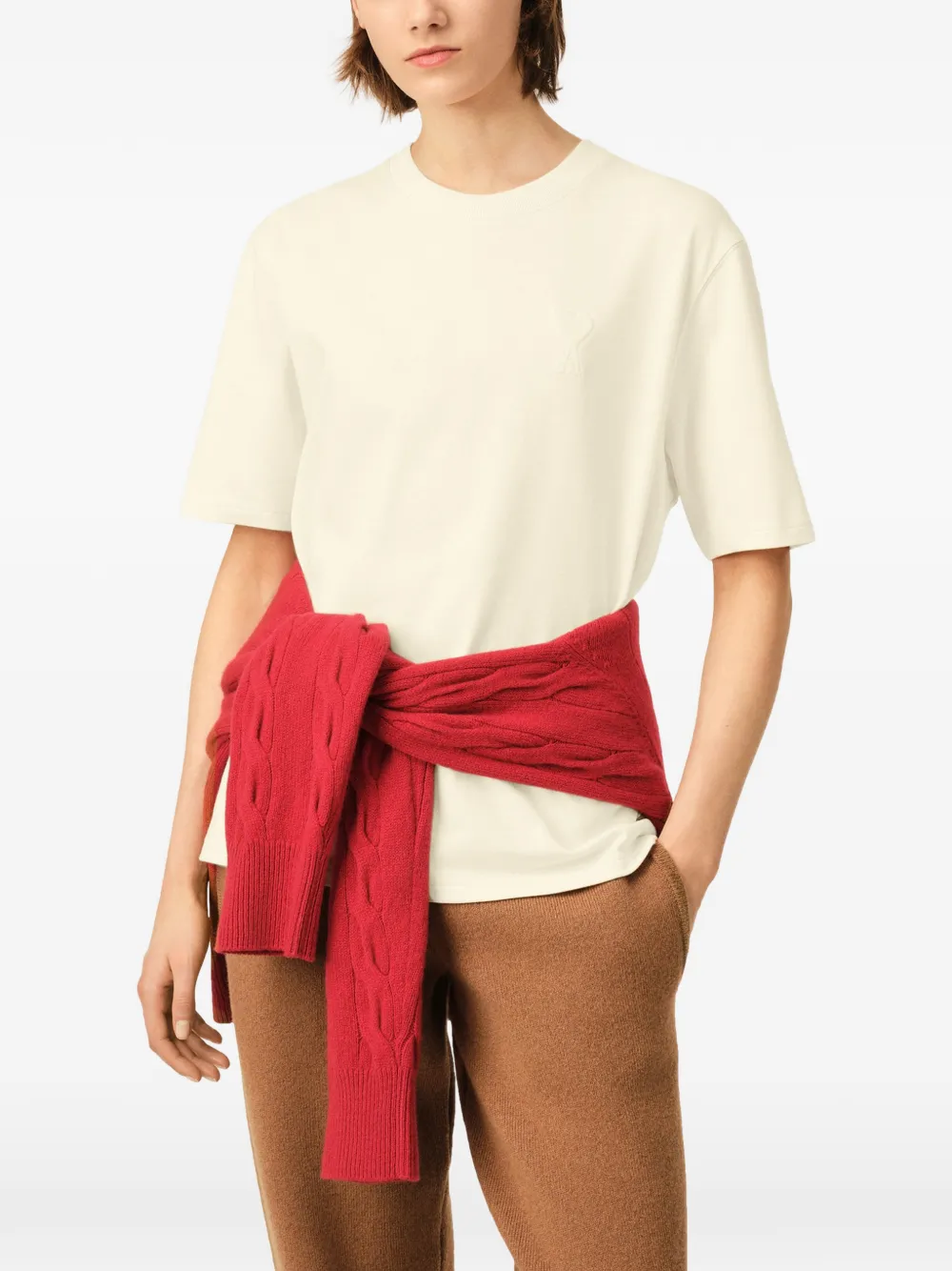 AMI Paris T-shirt met logo Beige