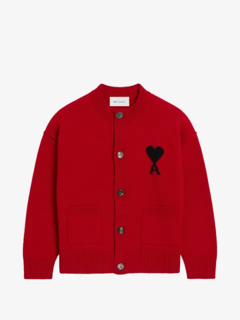 AMI Paris crewneck wool cardigan with Ami de Coeur