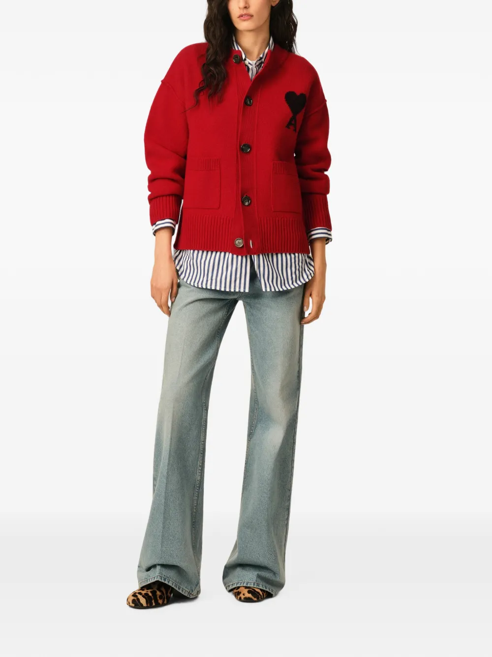 AMI Paris Wollen vest met Ami de Coeur Rood