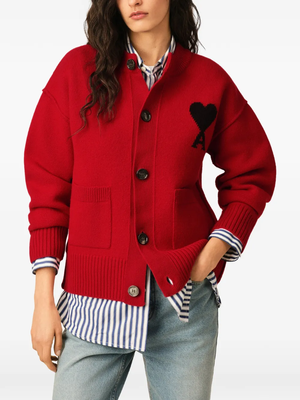 AMI Paris Wollen vest met Ami de Coeur Rood