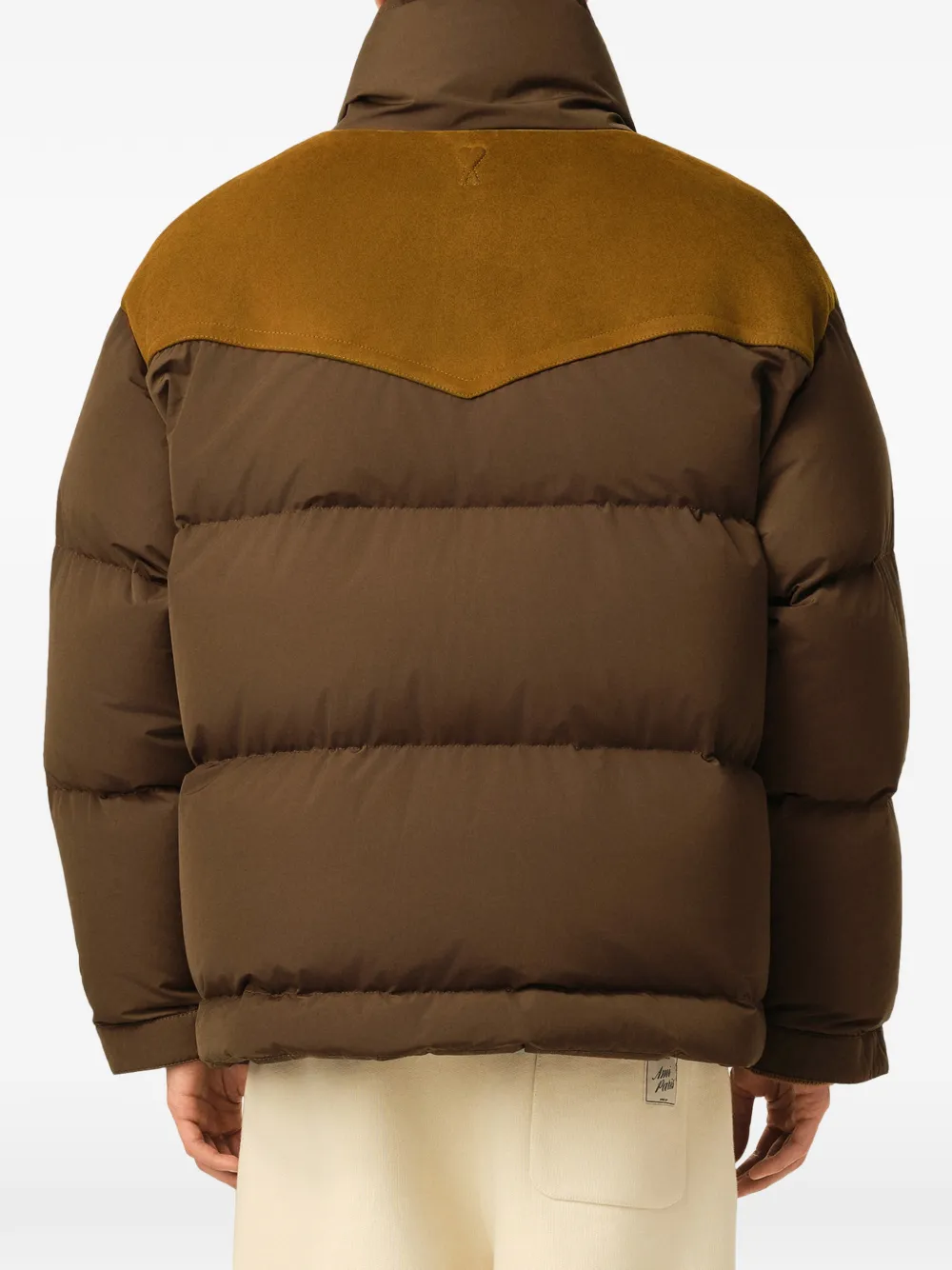 AMI Paris Nylon en katoenen donsjas met leren vlakken Bruin