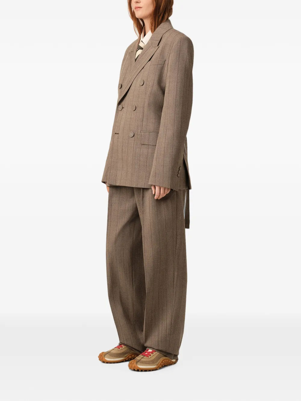 AMI Paris Gestreepte wollen blazer met dubbele rij knopen Bruin