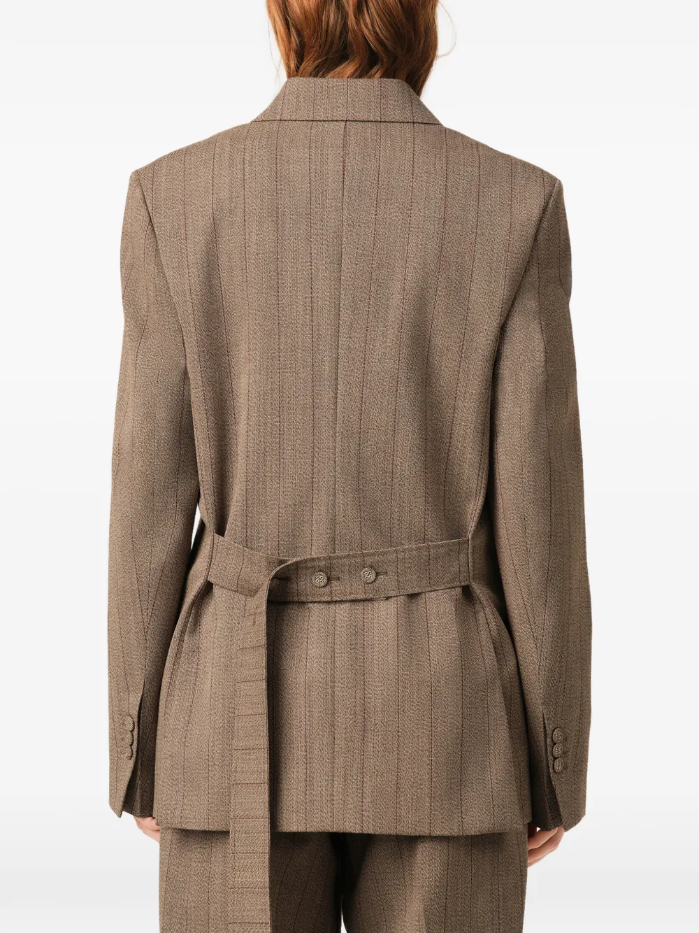 AMI Paris Gestreepte wollen blazer met dubbele rij knopen Bruin