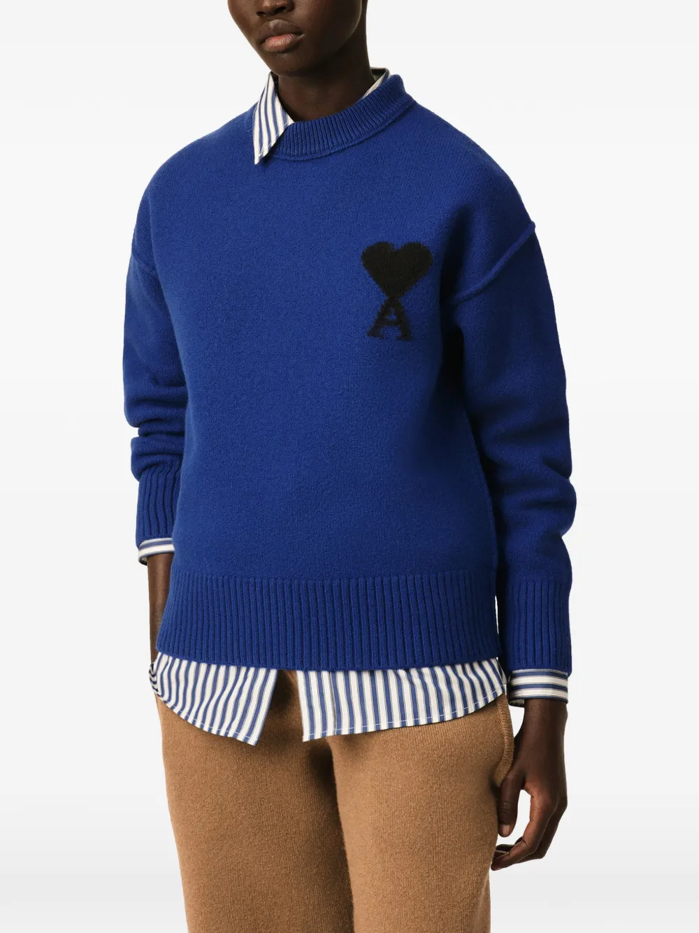 AMI Paris Wollen trui met ronde hals en Ami de Coeur Blauw
