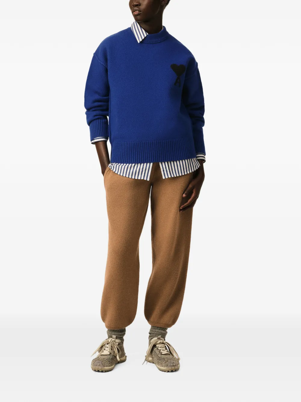 AMI Paris Wollen trui met ronde hals en Ami de Coeur Blauw