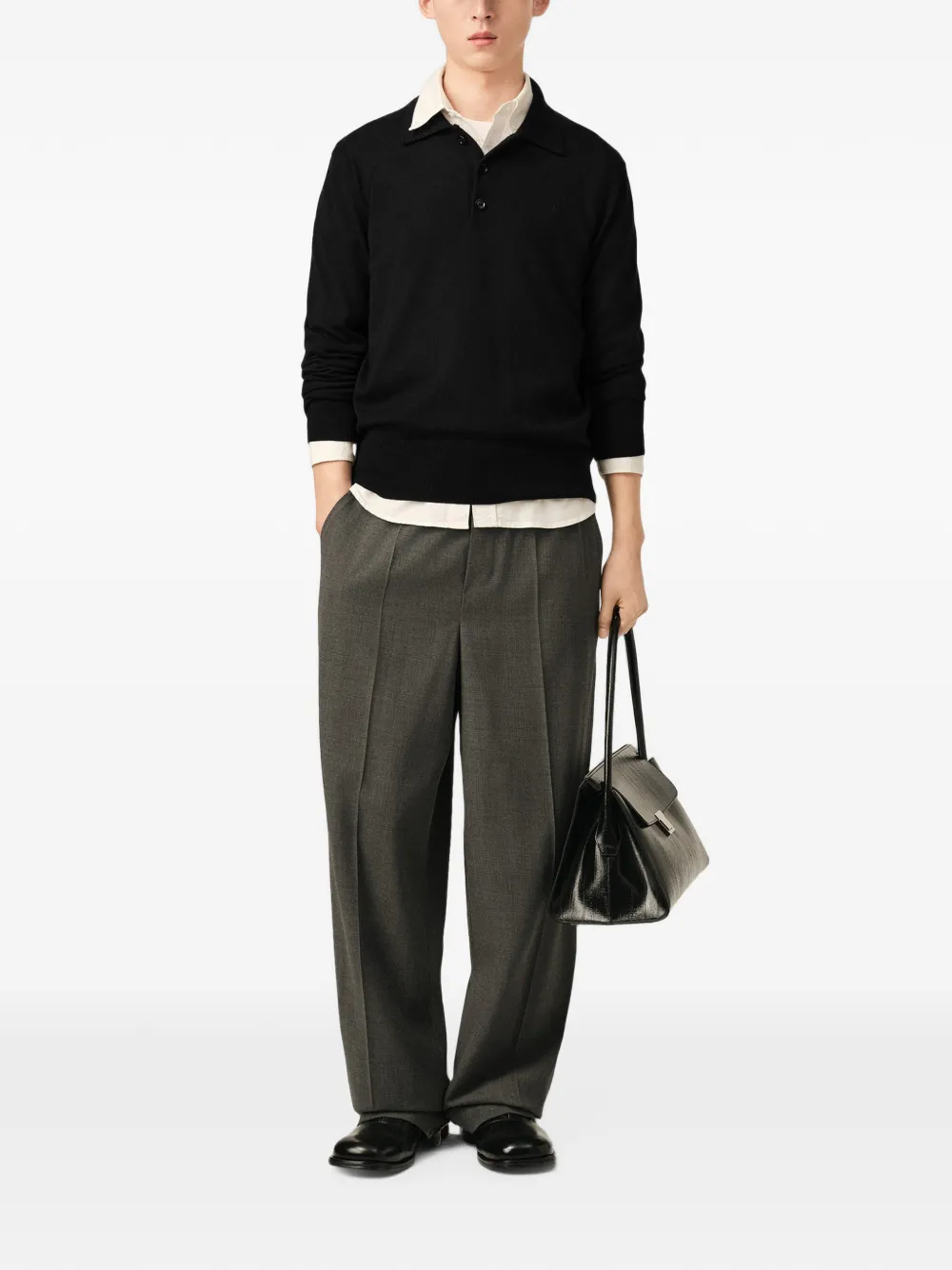 AMI Paris Wollen poloshirt met Ami de Coeur Zwart