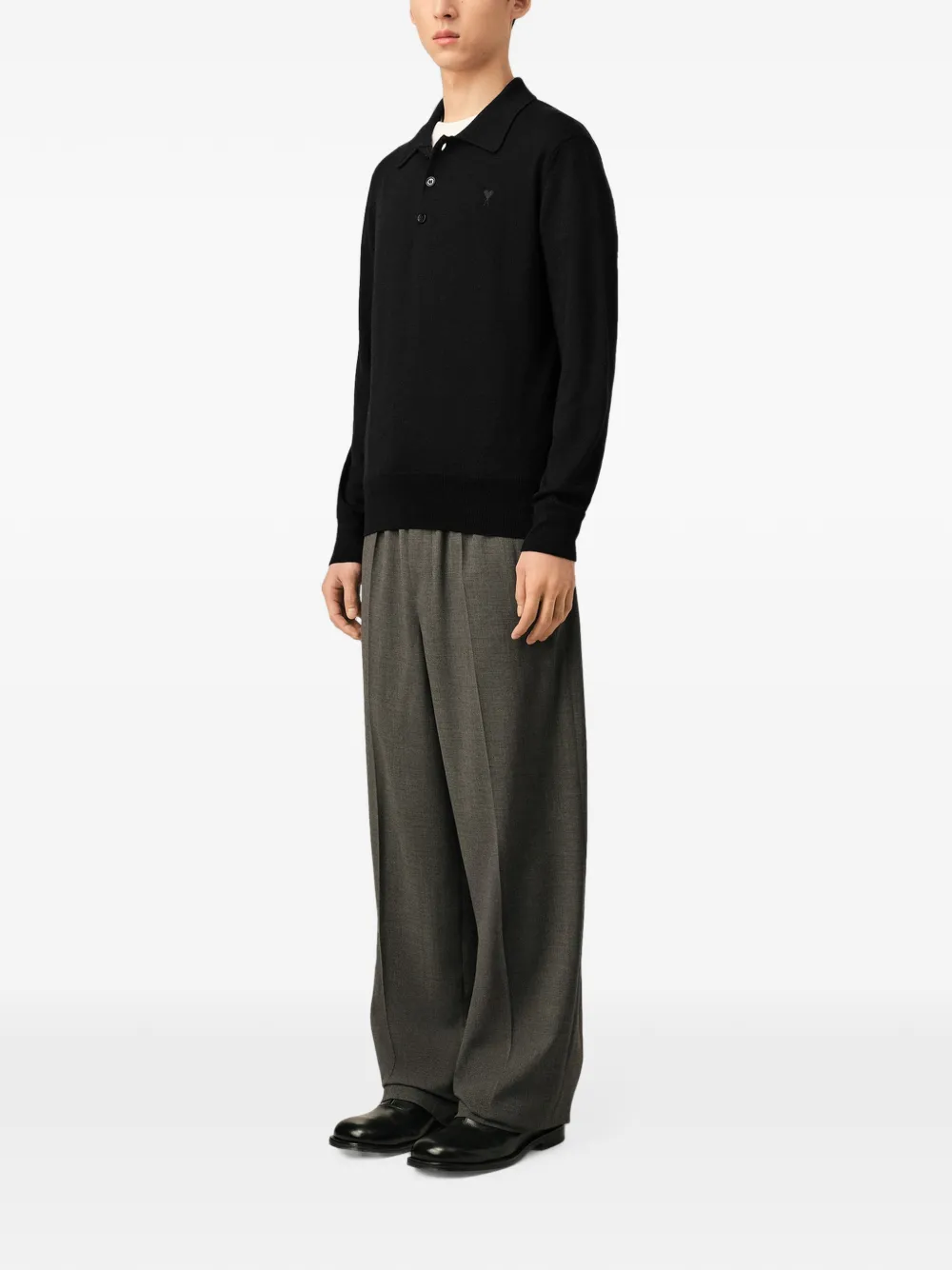AMI Paris Wollen poloshirt met Ami de Coeur Zwart