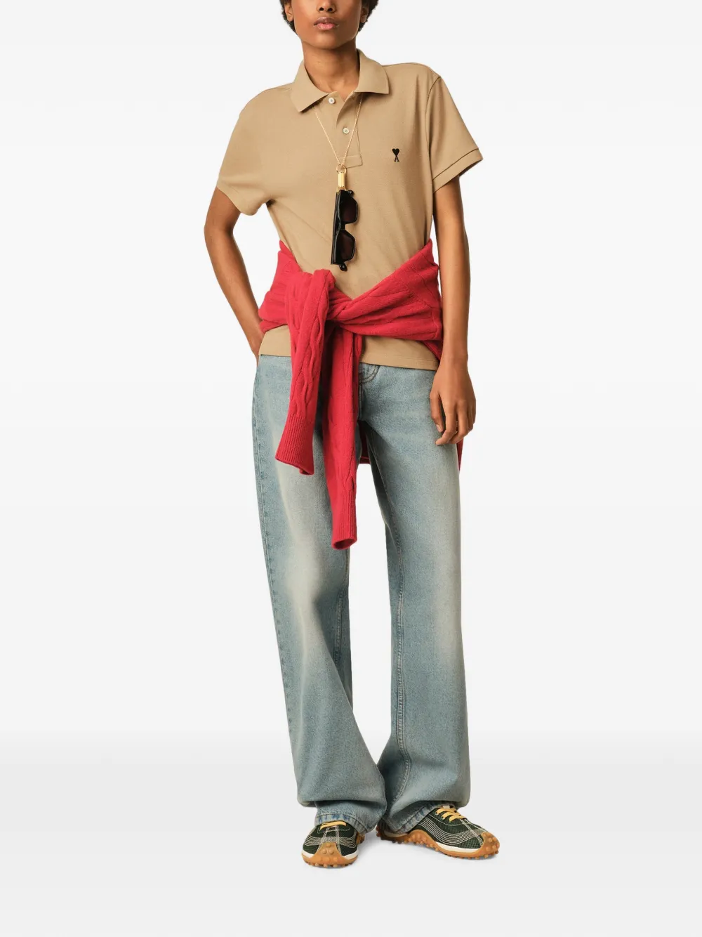 AMI Paris Katoenen poloshirt met Ami de Coeur Beige