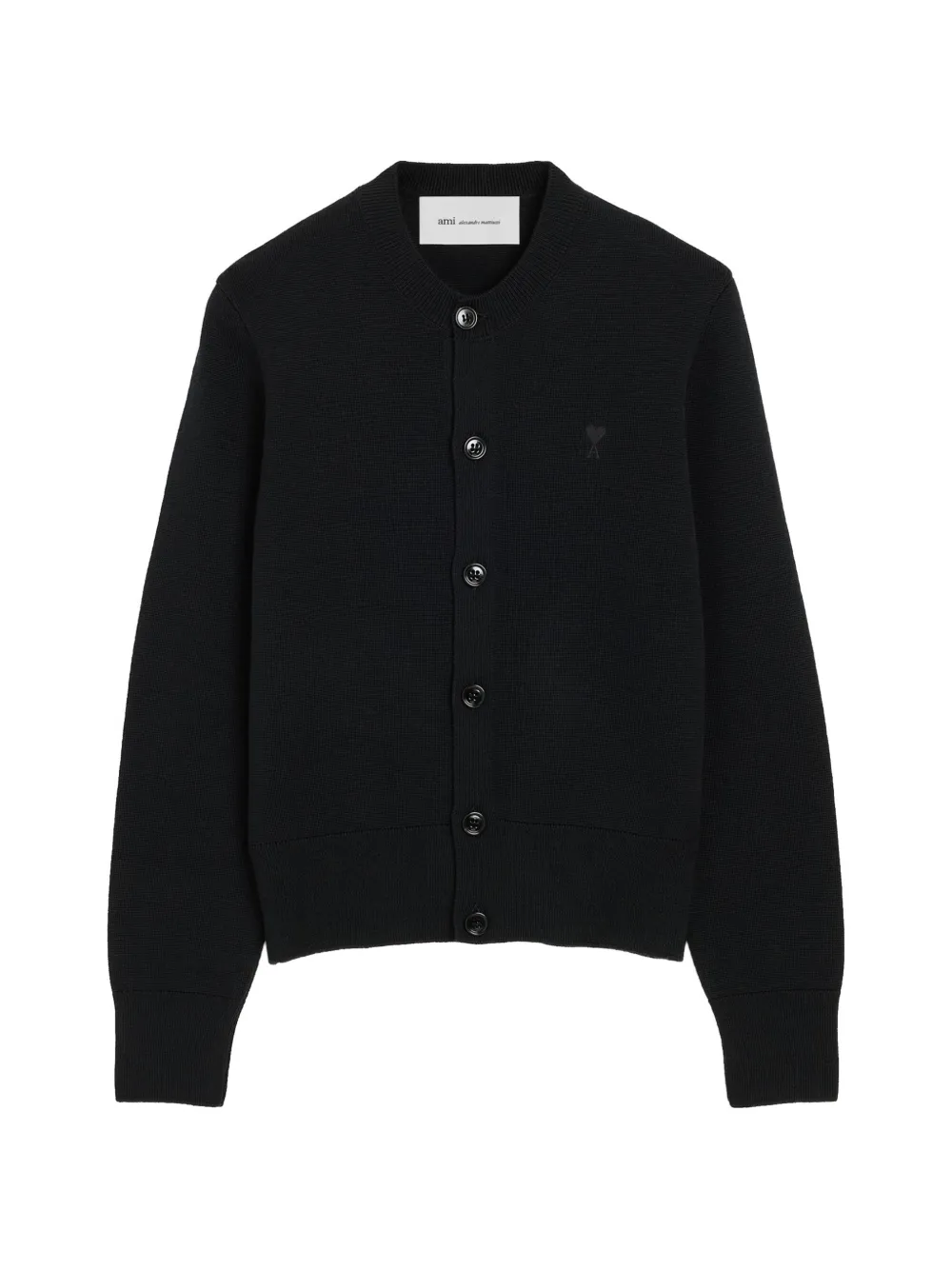 AMI Paris crewneck wool cardigan with Ami de Coeur - Schwarz