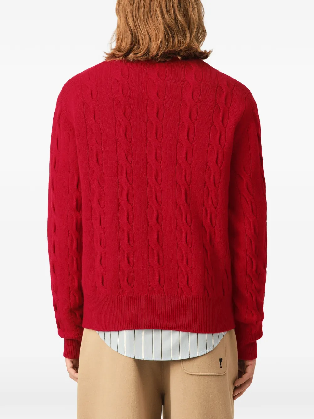 AMI Paris Rood kabelgebreid wollen vest